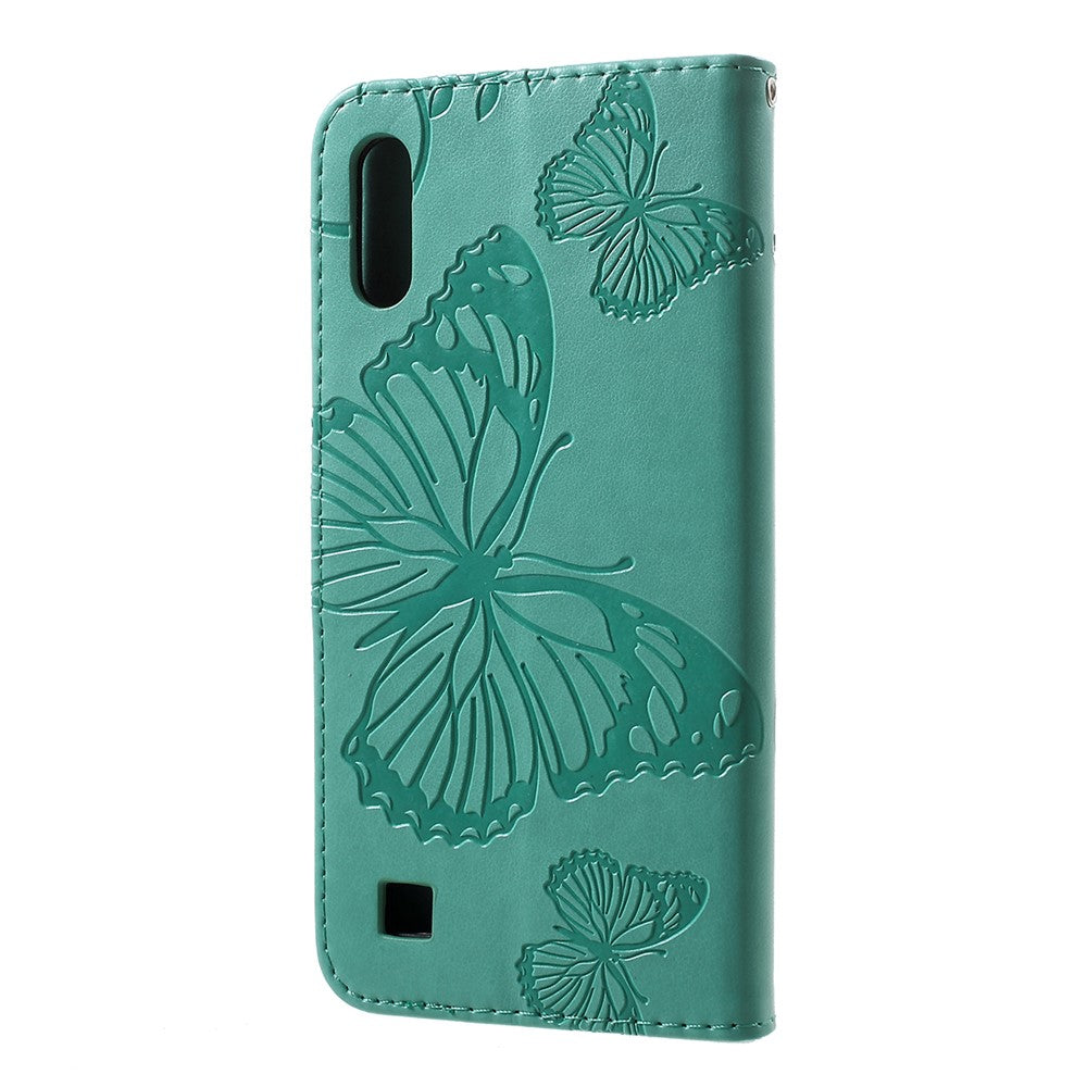 For Samsung Galaxy M10 / A10 Wallet Case Floral Butterfly Imprinted Leather Phone Cover Stand - Cyan