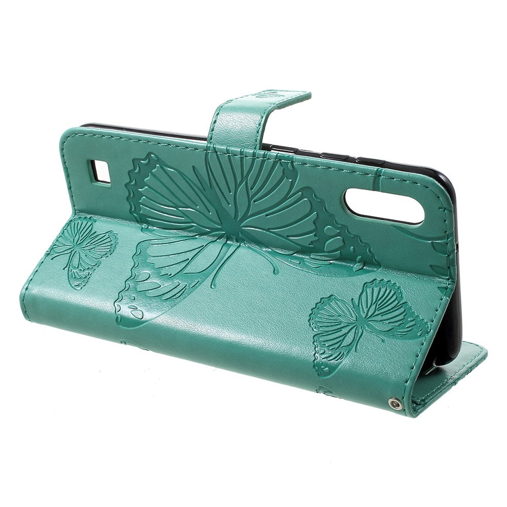 For Samsung Galaxy M10 / A10 Wallet Case Floral Butterfly Imprinted Leather Phone Cover Stand - Cyan