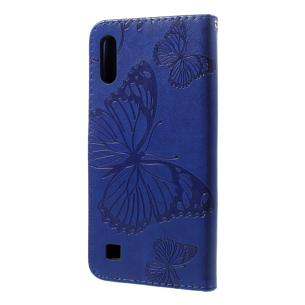For Samsung Galaxy M10 / A10 Wallet Case Floral Butterfly Imprinted Leather Phone Cover Stand - Blue