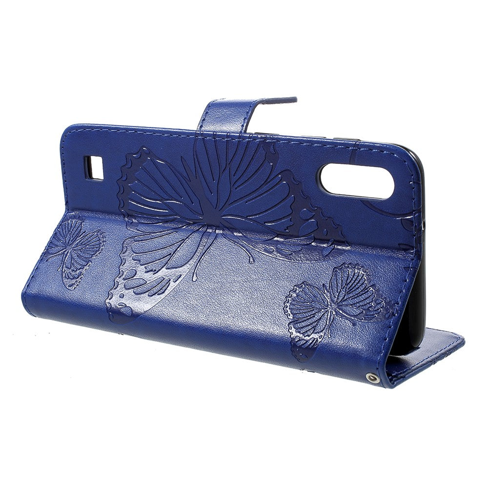For Samsung Galaxy M10 / A10 Wallet Case Floral Butterfly Imprinted Leather Phone Cover Stand - Blue