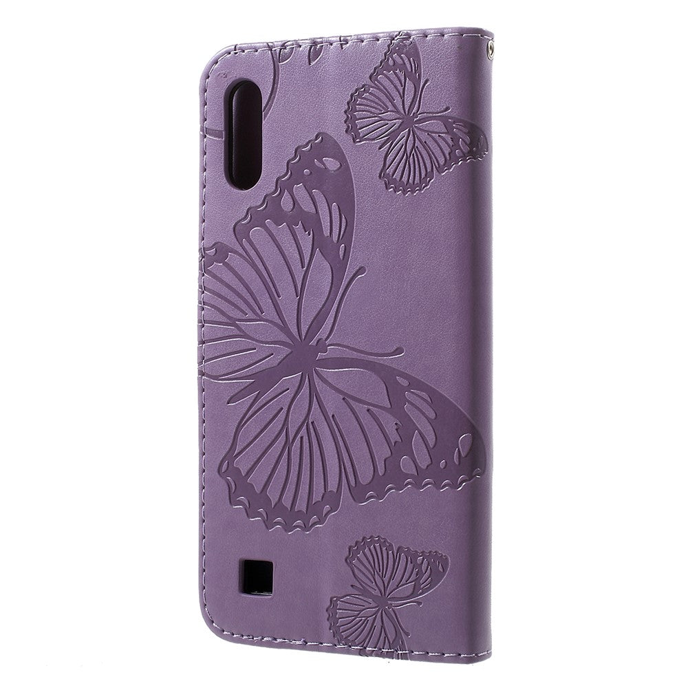 For Samsung Galaxy M10 / A10 Wallet Case Floral Butterfly Imprinted Leather Phone Cover Stand - Purple