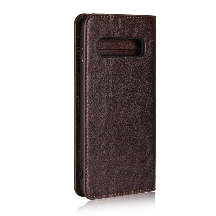 Crazy Horse Genuine Leather Wallet Stand Phone Shell for Samsung Galaxy S10 - Coffee