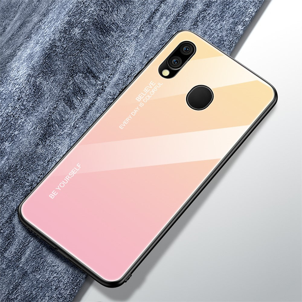 Scratch Resistant Tempered Glass TPU + PC Gradient Phone Case for Samsung Galaxy M20 - Gold / Pink