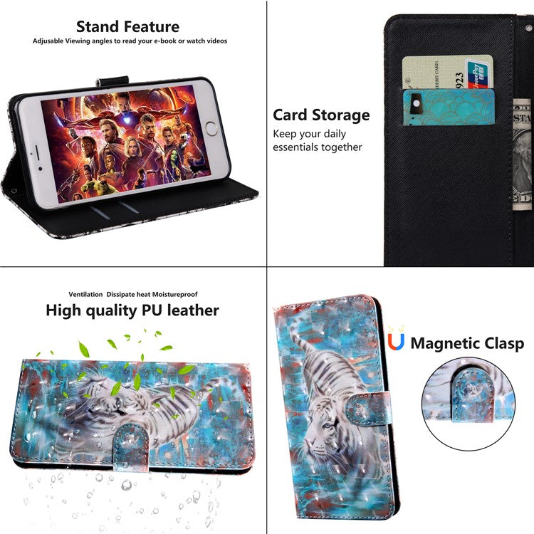 Light Spot Decor Patterned Leather Wallet Case for Samsung Galaxy A40 - Tiger