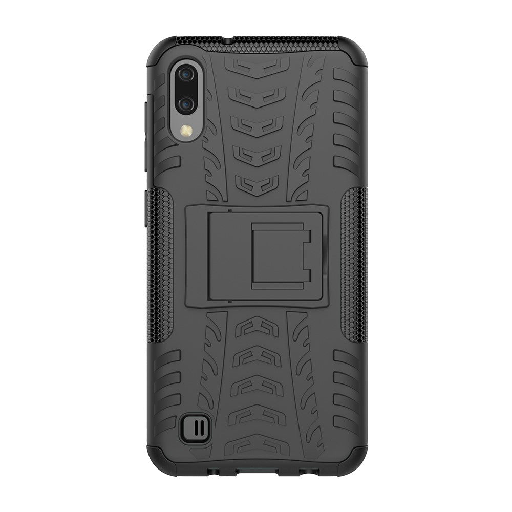 2-in-1 Tyre Pattern PC + TPU Hybrid Mobile Phone Case with Kickstand for Samsung Galaxy M10 / A10 - All Black