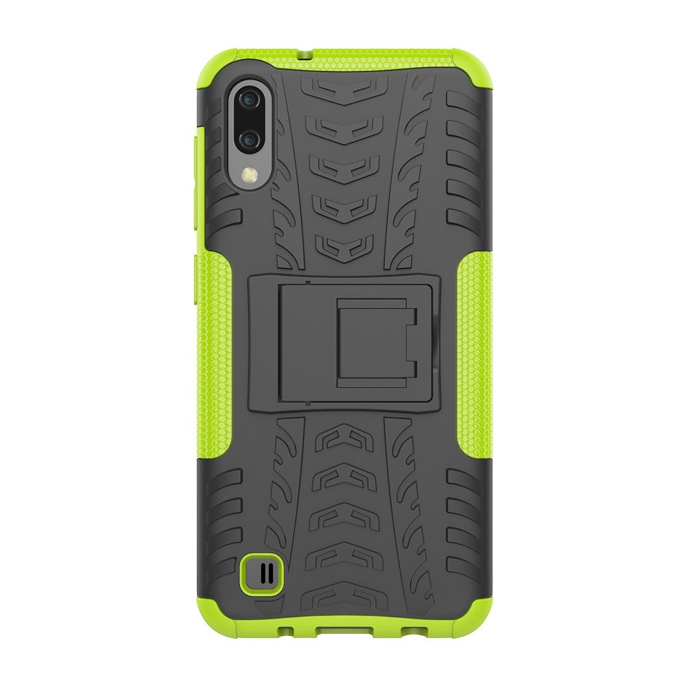 2-in-1 Tyre Pattern PC + TPU Hybrid Mobile Phone Case with Kickstand for Samsung Galaxy M10 / A10 - Green