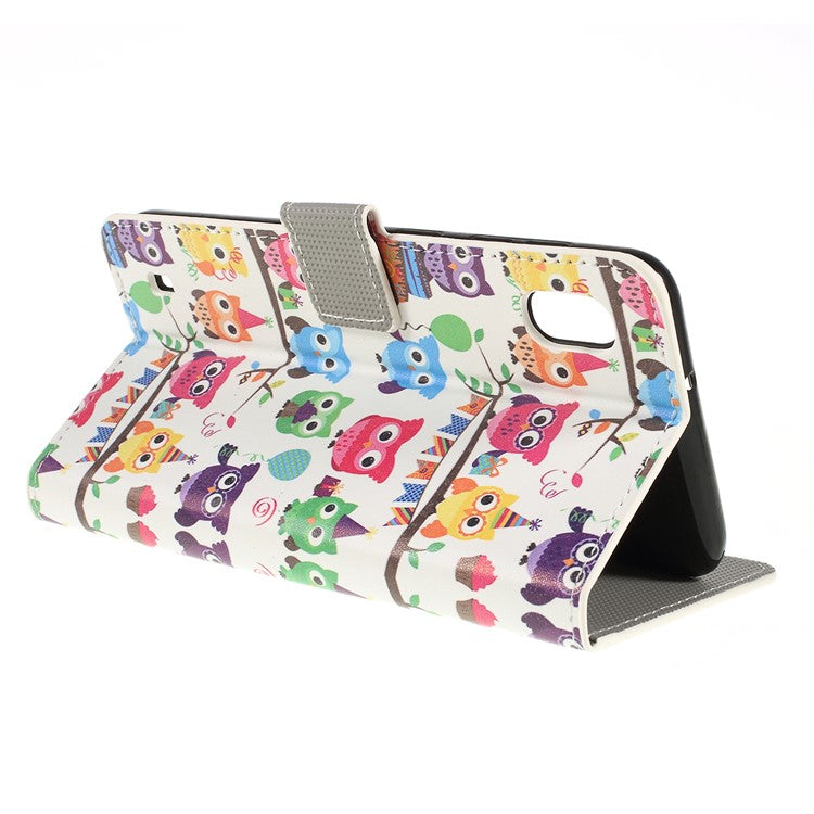 Pattern Printing PU Leather Cell Phone Casing for Samsung Galaxy A10 - Multiple Cute Owls
