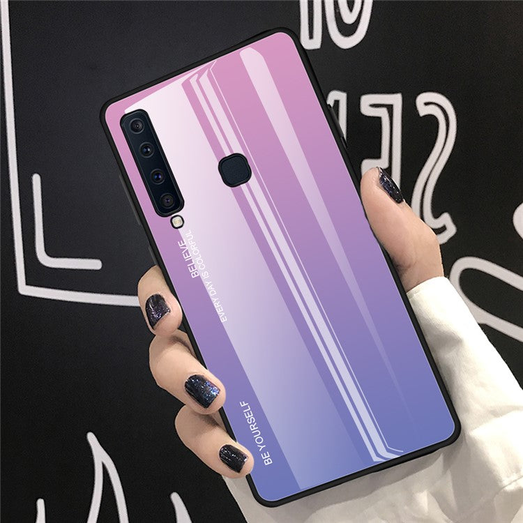 Gradient Color Glass + PC + TPU Hybrid Cover for Samsung Galaxy A9 (2018)/A9 Star Pro/A9s - Pink / Purple