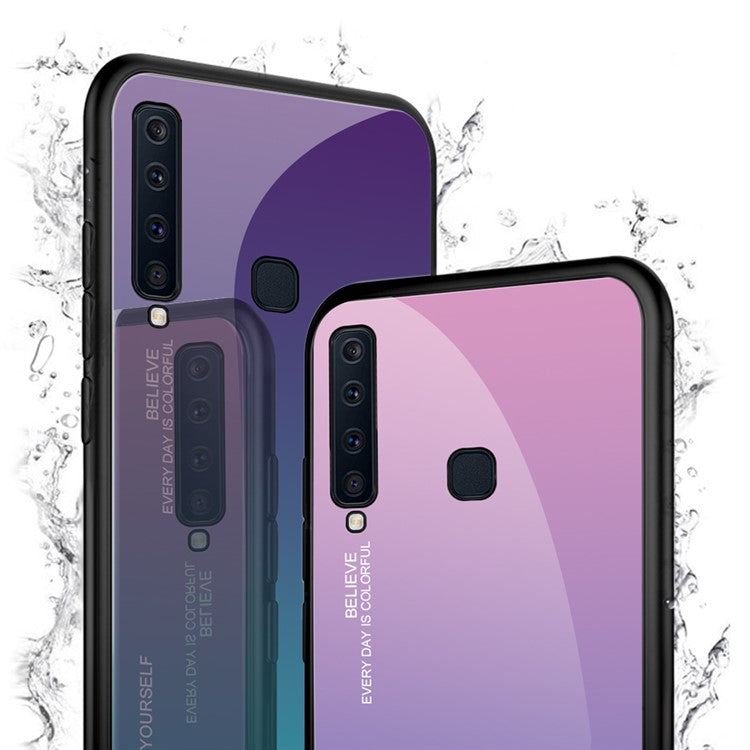 Gradient Color Glass + PC + TPU Hybrid Cover for Samsung Galaxy A9 (2018)/A9 Star Pro/A9s - Pink / Purple