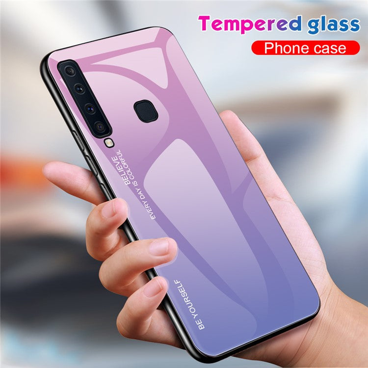 Gradient Color Glass + PC + TPU Hybrid Cover for Samsung Galaxy A9 (2018)/A9 Star Pro/A9s - Pink / Purple