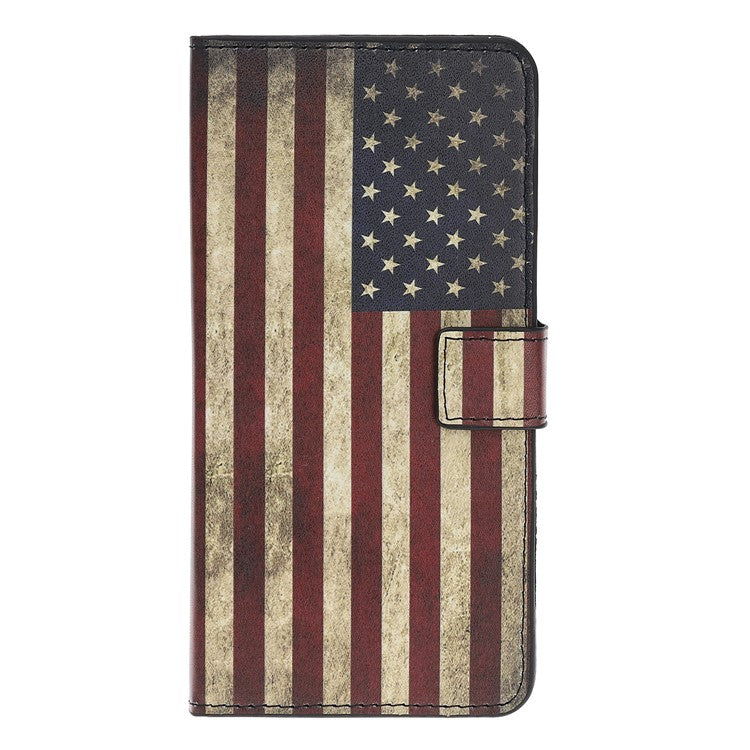 Pattern Printing Leather Wallet Stand Case for Samsung Galaxy A40 - Vintage American Flag