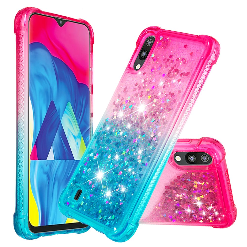 Gradient Glitter Powder Quicksand TPU Shell for Samsung Galaxy M10 / A10 - Rose / Cyan