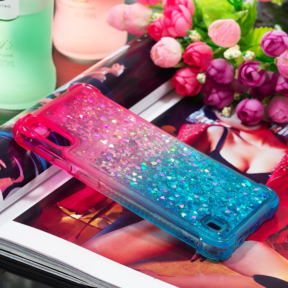 Gradient Glitter Powder Quicksand TPU Shell for Samsung Galaxy M10 / A10 - Rose / Cyan