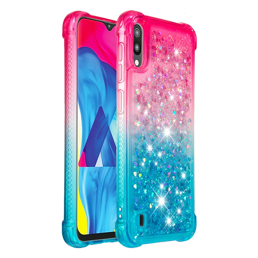 Gradient Glitter Powder Quicksand TPU Shell for Samsung Galaxy M10 / A10 - Rose / Cyan