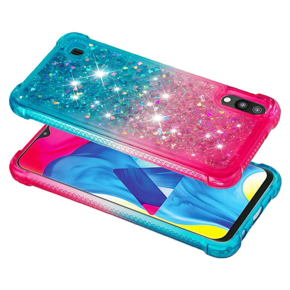 Gradient Glitter Powder Quicksand TPU Shell for Samsung Galaxy M10 / A10 - Rose / Cyan