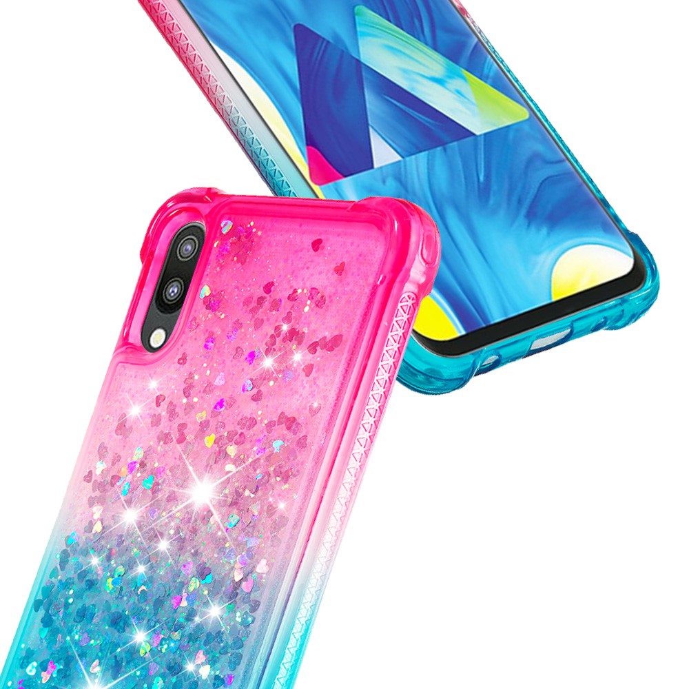 Gradient Glitter Powder Quicksand TPU Shell for Samsung Galaxy M10 / A10 - Rose / Cyan