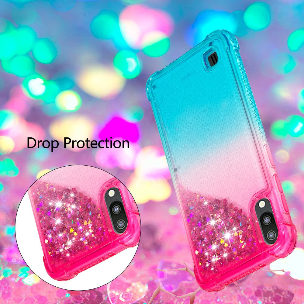 Gradient Glitter Powder Quicksand TPU Shell for Samsung Galaxy M10 / A10 - Rose / Cyan
