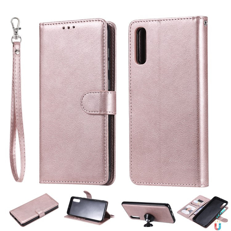 Magnetic KT Leather Series-3 Detachable 2-in-1 Wallet Leather Stand Case for Samsung Galaxy A70 - Rose Gold