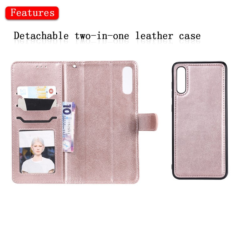 Magnetic KT Leather Series-3 Detachable 2-in-1 Wallet Leather Stand Case for Samsung Galaxy A70 - Rose Gold