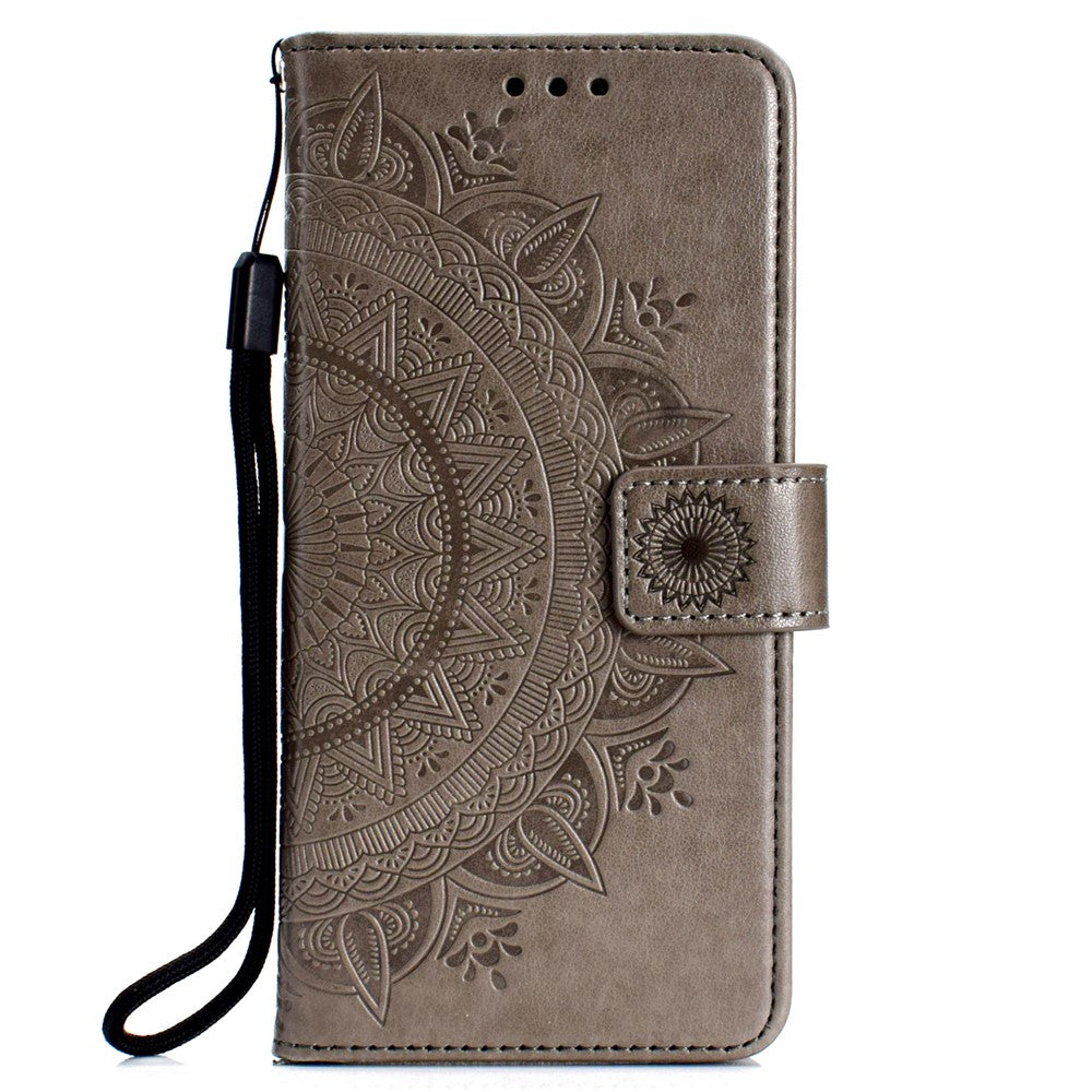 Imprint Flower Leather Wallet Case for Samsung Galaxy M20 - Grey