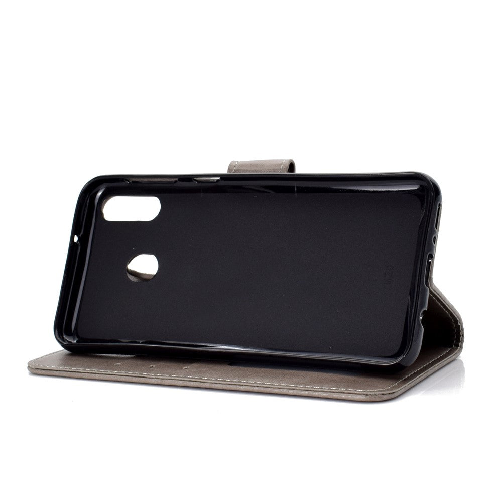 Imprint Flower Leather Wallet Case for Samsung Galaxy M20 - Grey