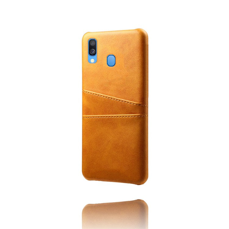 For Samsung Galaxy A40 PU Leather Coated PC Mobile Casing with Dual Card Slots - Orange