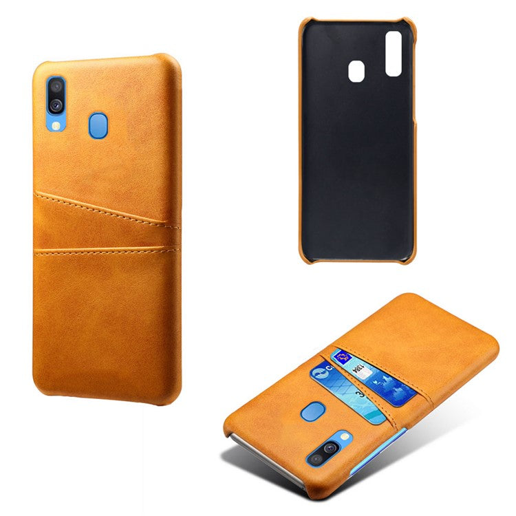 For Samsung Galaxy A40 PU Leather Coated PC Mobile Casing with Dual Card Slots - Orange
