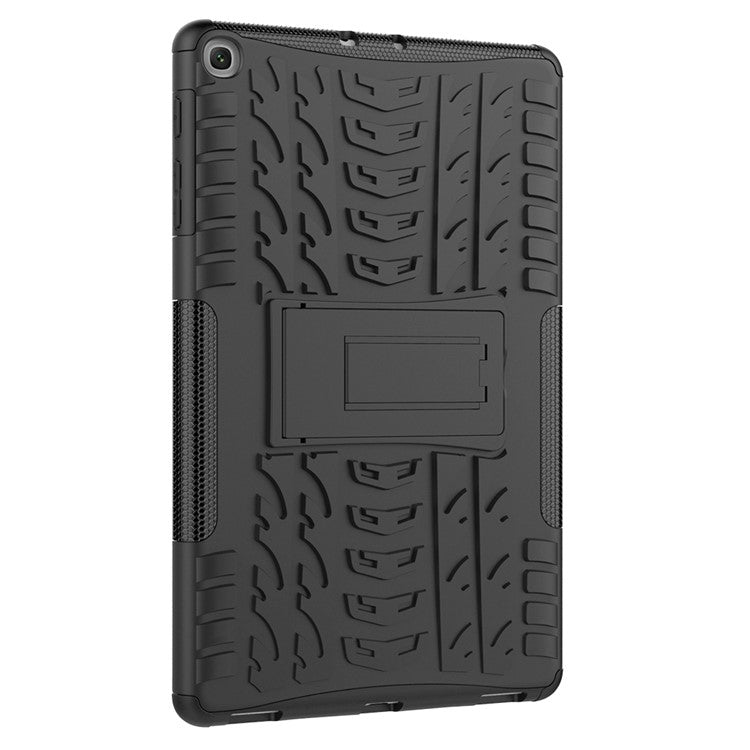 Anti-scratch Tire Pattern Hybrid PC + TPU Kickstand Tablet Cover Protection Case for Samsung Galaxy Tab A 10.1 (2019) T510 - Black