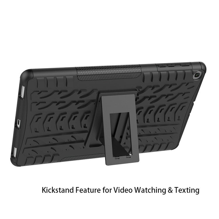 Anti-scratch Tire Pattern Hybrid PC + TPU Kickstand Tablet Cover Protection Case for Samsung Galaxy Tab A 10.1 (2019) T510 - Black