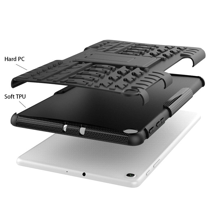 Anti-scratch Tire Pattern Hybrid PC + TPU Kickstand Tablet Cover Protection Case for Samsung Galaxy Tab A 10.1 (2019) T510 - Black