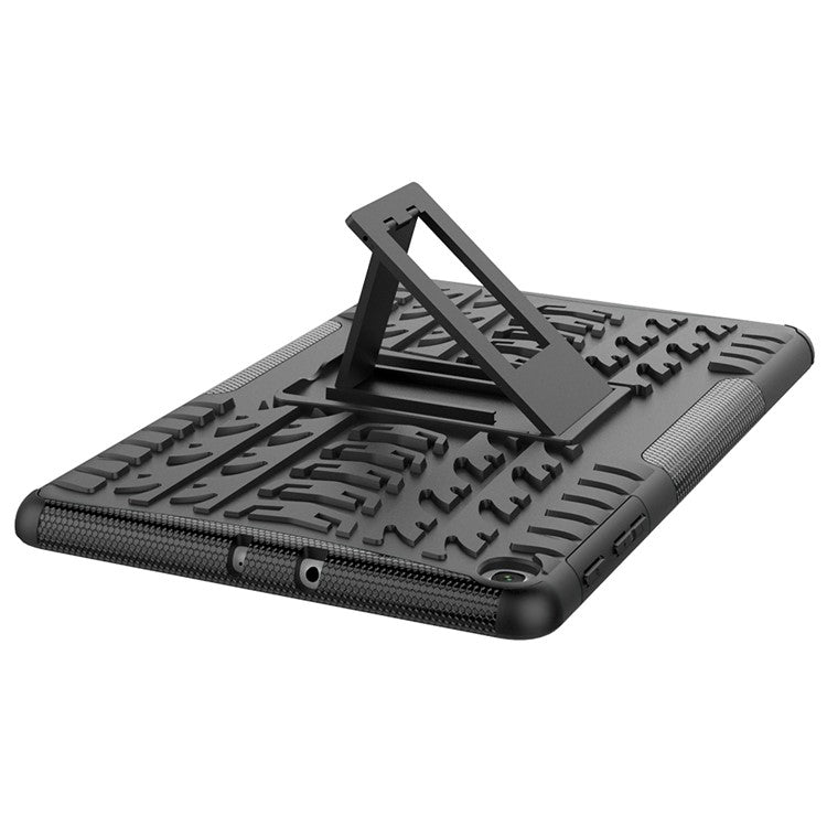 Anti-scratch Tire Pattern Hybrid PC + TPU Kickstand Tablet Cover Protection Case for Samsung Galaxy Tab A 10.1 (2019) T510 - Black