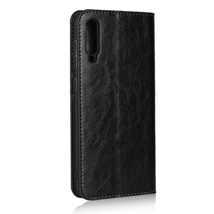 Crazy Horse Wallet Stand Genuine Leather Case for Samsung Galaxy A50/A50s/A30s - Black
