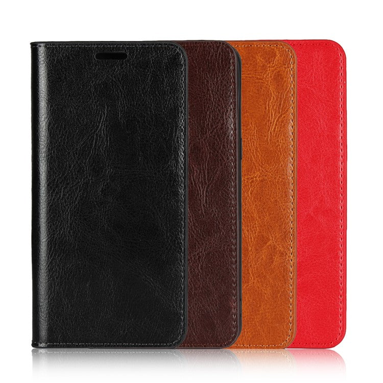 Crazy Horse Wallet Stand Genuine Leather Case for Samsung Galaxy A50/A50s/A30s - Black