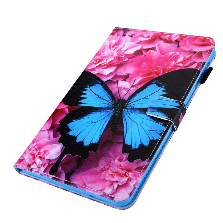 Pattern Printing Stand Leather Tablet Cover for Samsung Galaxy Tab S5e SM-T720 / SM-T725 - Flower and Blue Butterfly