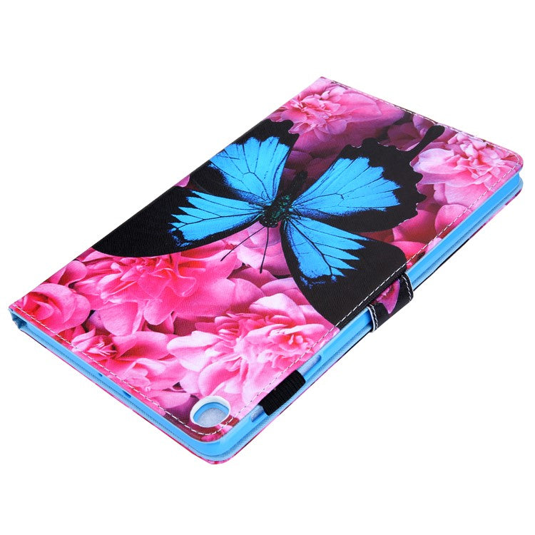 Pattern Printing Stand Leather Tablet Cover for Samsung Galaxy Tab S5e SM-T720 / SM-T725 - Flower and Blue Butterfly