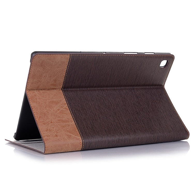 Cross Texture Splicing PU Leather Smart Wallet Tablet Protective Case for Samsung Galaxy Tab S5e SM-T720 - Coffee
