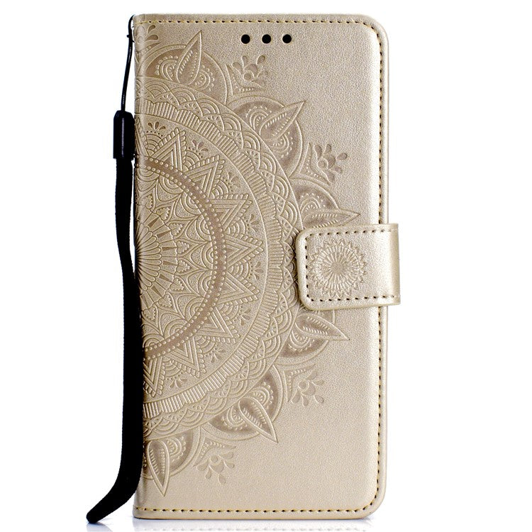Imprint Flower Leather Wallet Case for Samsung Galaxy A70 - Gold