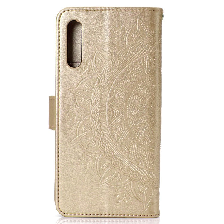 Imprint Flower Leather Wallet Case for Samsung Galaxy A70 - Gold