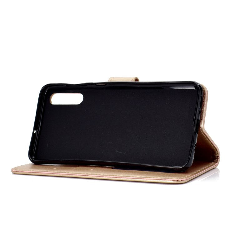 Imprint Flower Leather Wallet Case for Samsung Galaxy A70 - Gold