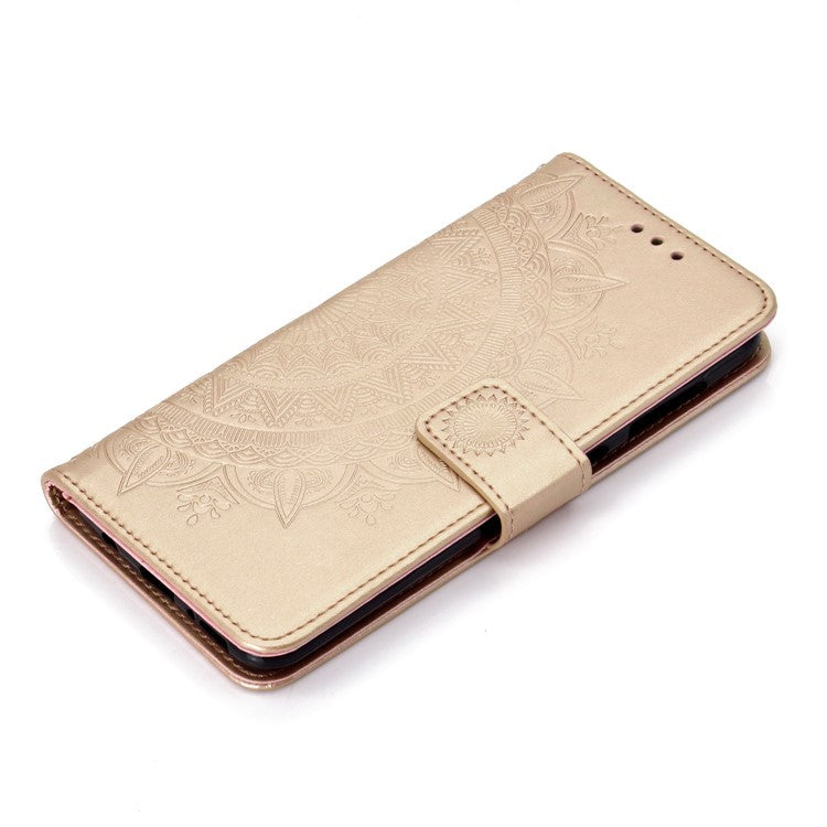 Imprint Flower Leather Wallet Case for Samsung Galaxy A70 - Gold