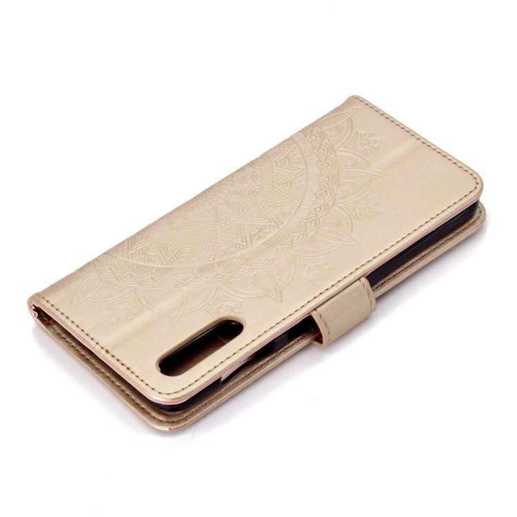 Imprint Flower Leather Wallet Case for Samsung Galaxy A70 - Gold