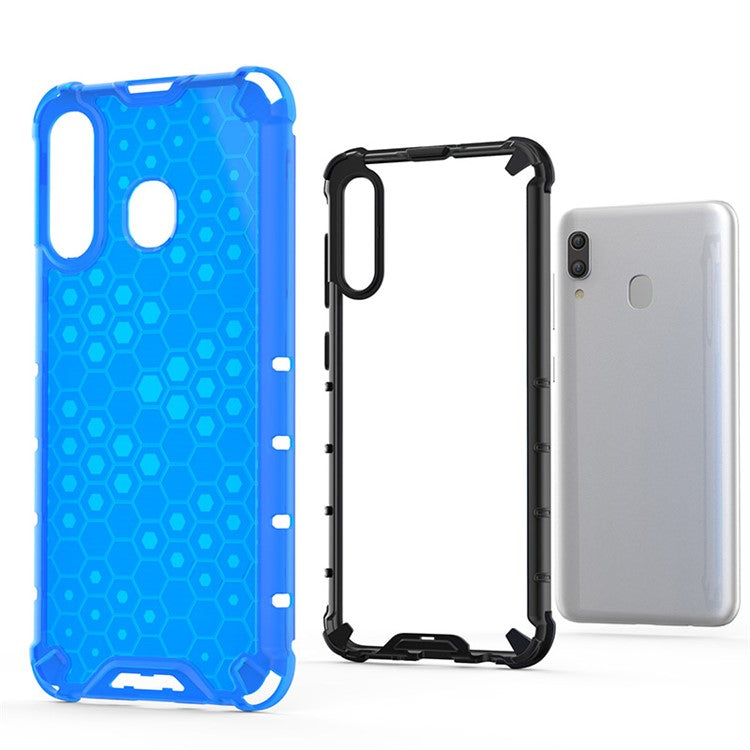 Honeycomb Shock Absorber TPU + PC Hybrid Phone Case for Samsung Galaxy A30/A20 - Blue