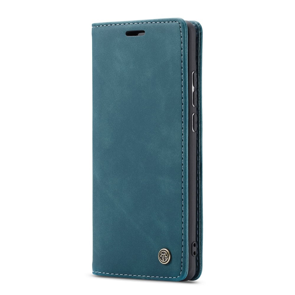 CASEME 013 Series Auto-absorbed Leather Wallet Phone Cover for Samsung Galaxy M20 - Blue