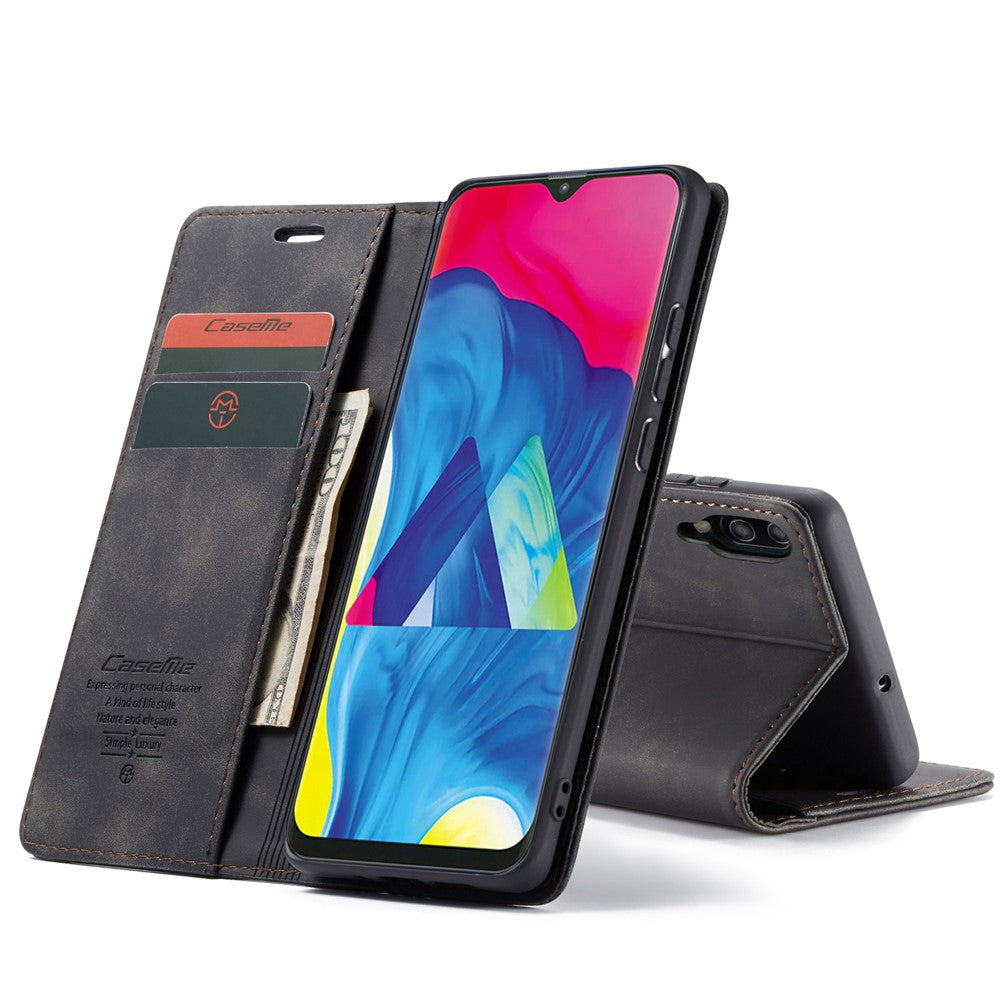 CASEME 013 Series for Samsung Galaxy M10 Retro Flip Leather Phone Case - Black