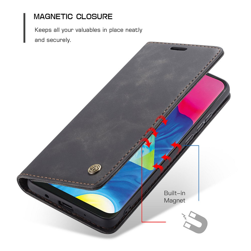 CASEME 013 Series for Samsung Galaxy M10 Retro Flip Leather Phone Case - Black