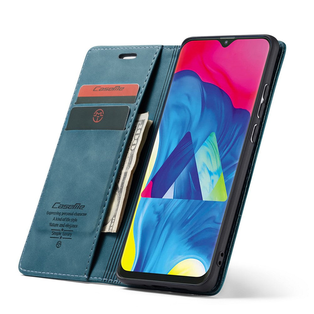 CASEME 013 Series for Samsung Galaxy M10 Retro Flip Leather Phone Case - Blue