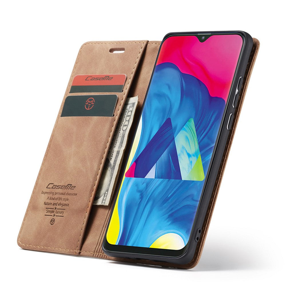CASEME 013 Series for Samsung Galaxy M10 Retro Flip Leather Phone Case - Brown