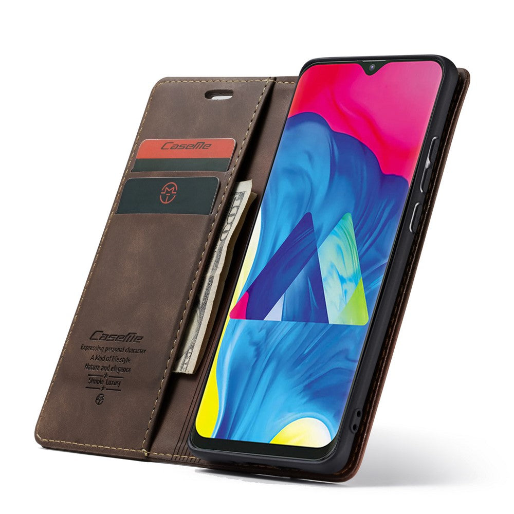 CASEME 013 Series for Samsung Galaxy M10 Retro Flip Leather Phone Case - Coffee