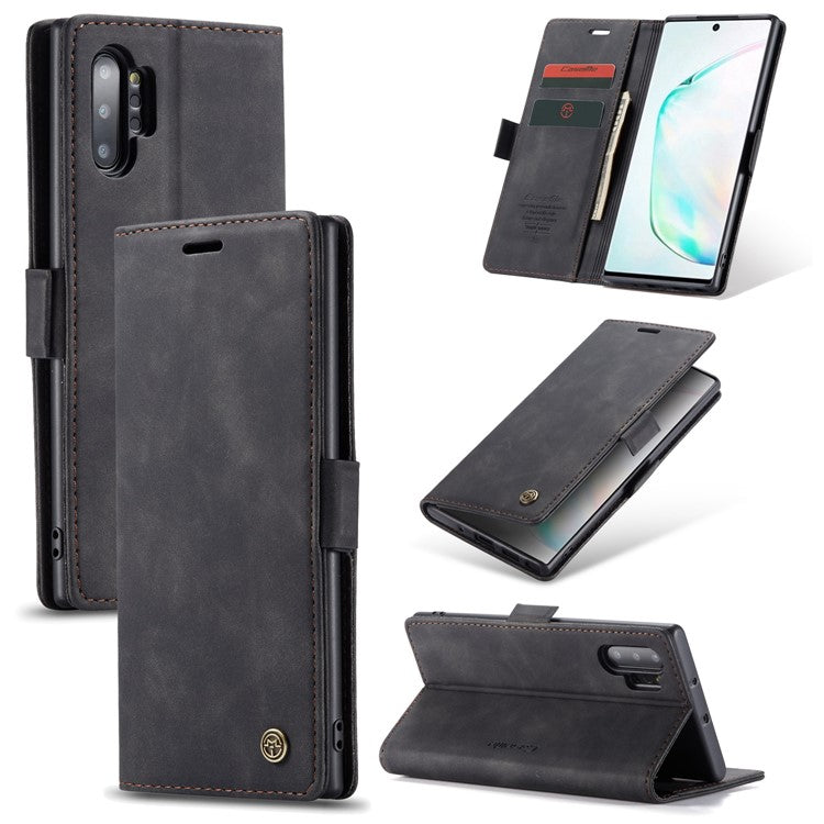 CASEME 013 Series Auto-absorbed Flip Leather Wallet Shell for Samsung Galaxy Note 10 Plus/10 Plus 5G - Black