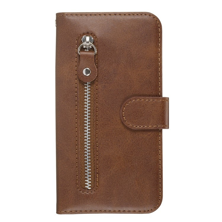 Zipper Pocket Wallet Stand Flip Leather Phone Shell for Samsung Galaxy A20e - Brown